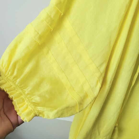 Talbots Yellow Linen Peasant Tunic Top 1X Boho Casual Coastal Summer Natural - Picture 3 of 9